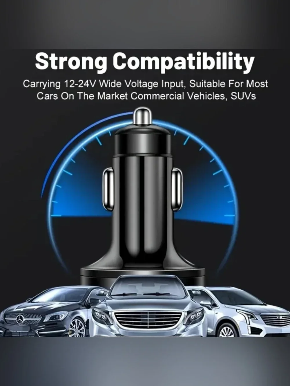 USB Car Charger with LED Display - Black